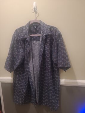 George Martin Men Large Casual Button Down Shirt Short Sleeve Geometric